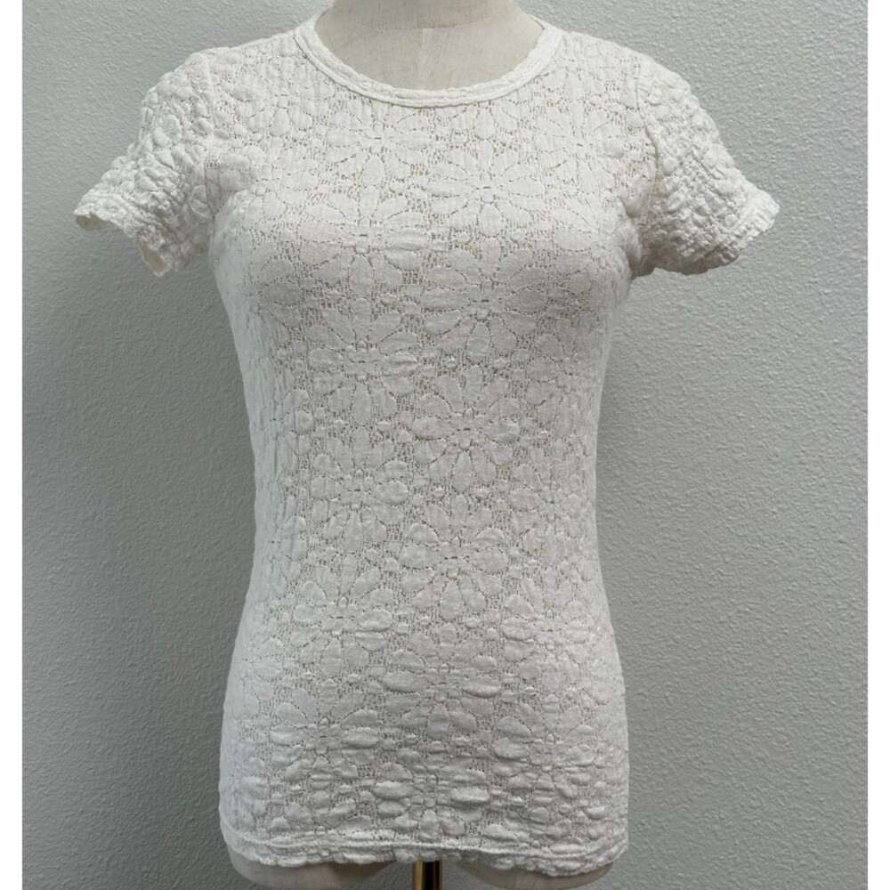 Old Navy Floral Lace Knit‎ Top S White Ivory Cottagecore Boho Coquette Romantic